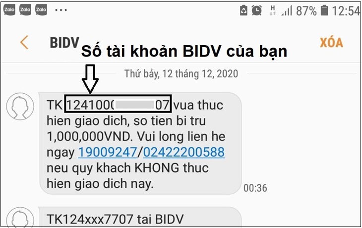 tra cứu số tài khoản BIDV